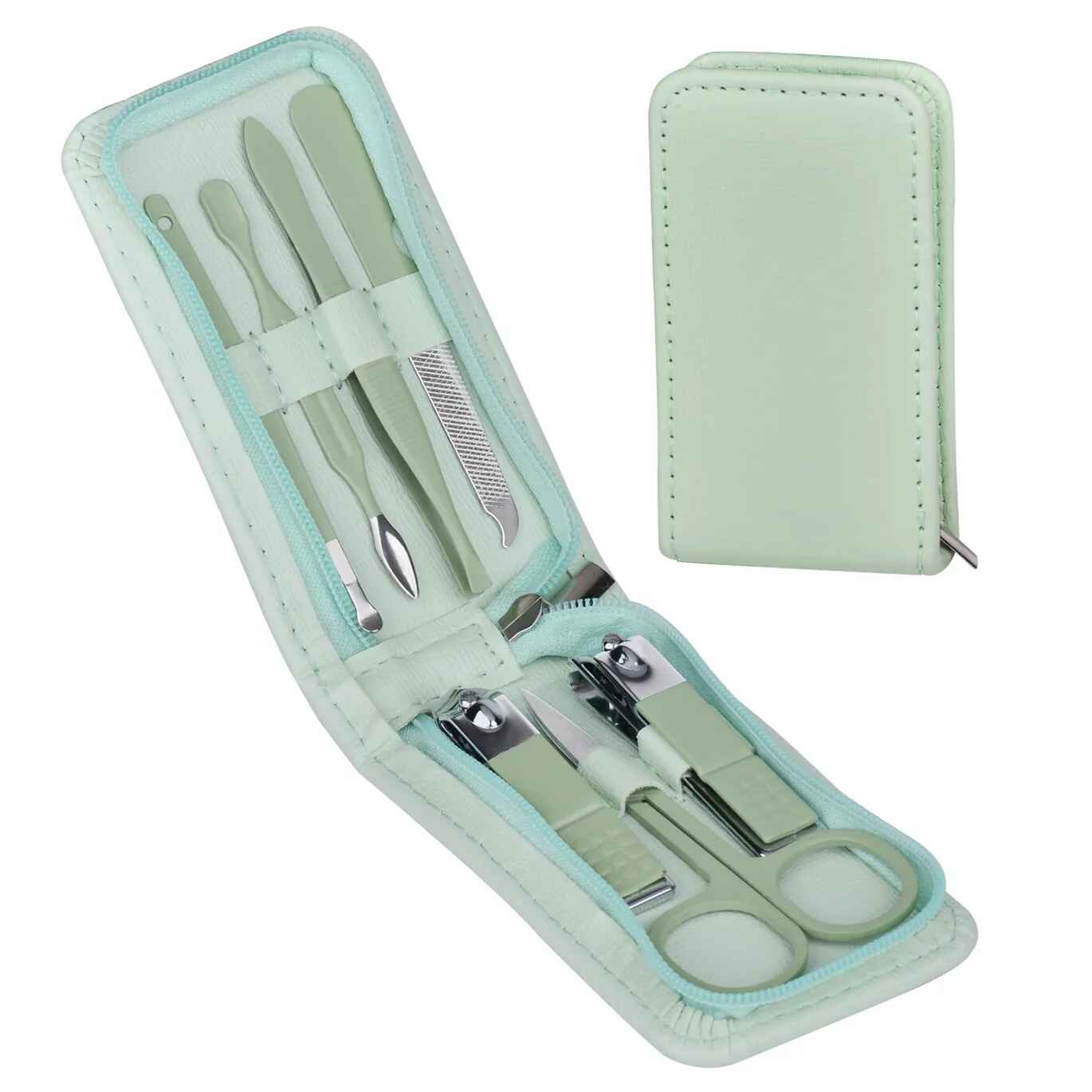 Mint Green Travel Manicure Set in Zip Case